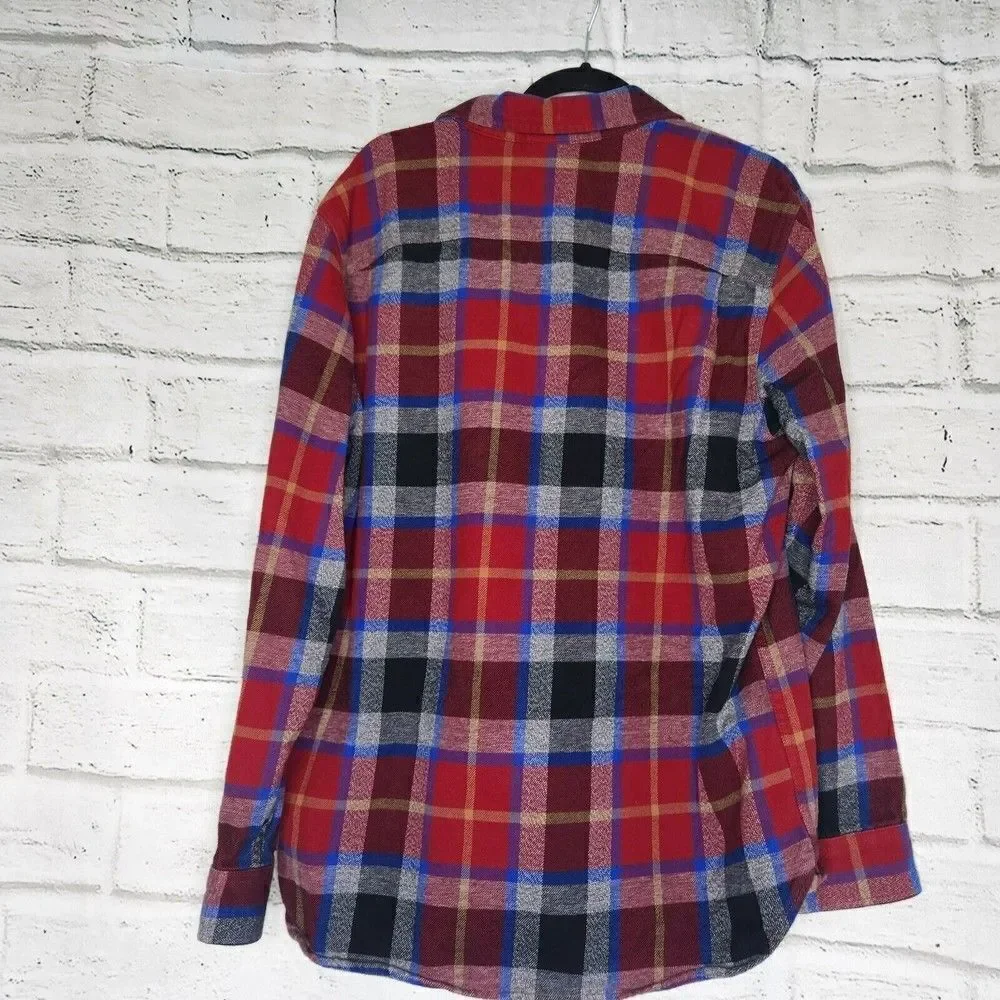 THE NORTH FACE Mens Button Down Plaid Blue Red Flannel Shirt Large Long Sleeve